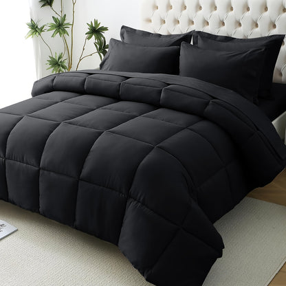 7-Piece Black Comforter Set Bed in a Bag – Ultra-Soft Goose Down Alternative, Premium 1800 Series with Comforter, Flat Sheet, Fitted Sheet, Shams & Pillowcases for All Seasons