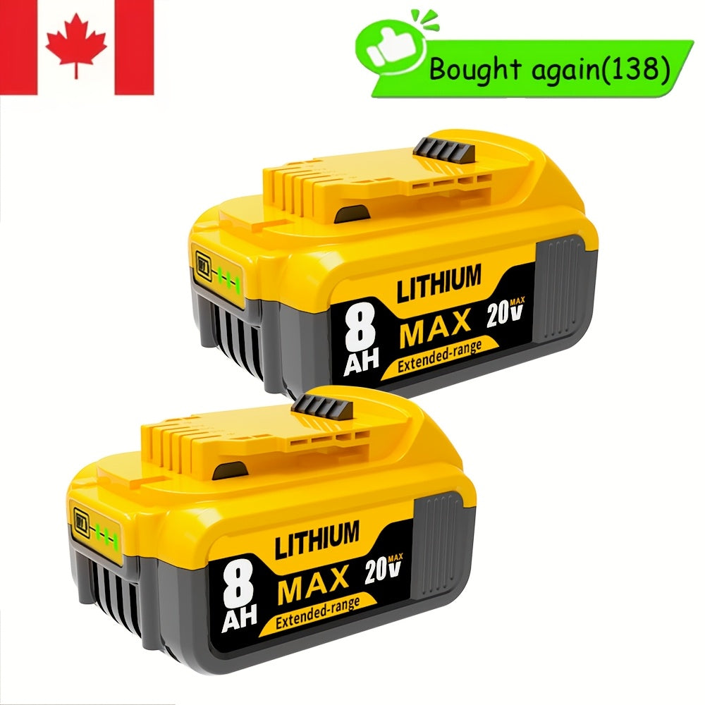 DeWalt 20V XR Compatible Replacement Battery 8.0Ah – Fits DCB200 DCB201 DCB204 DCB205 DCB206 DCB207 & All DCD DCF DCG Series Cordless Tools, 1-Pack 2-Pack 4-Pack High Capacity Li-Ion Battery