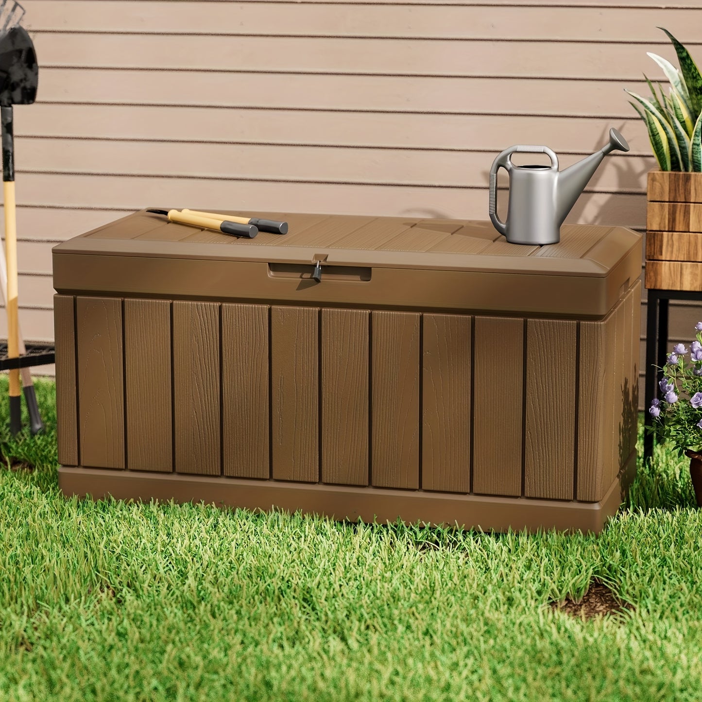 82 Gallon Deck Box Lockable Waterproof Resin – Outdoor Storage Bench for Patio, Garden, Pool & Backyard, UV Resistant, Doubles as Seating, 4 Colours, Easy Assembly Canada