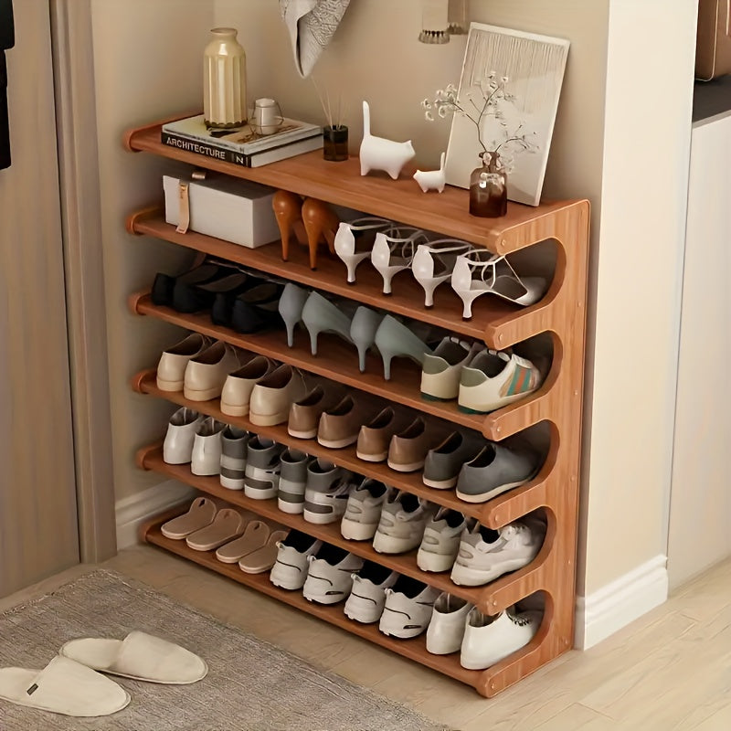 Bamboo Shoe Rack Freestanding Multi-Tier with Wood Grain Finish – Space-Saving Entryway Shoe Organizer for Home, Dorm & Apartment, Easy Assembly, Sturdy Brown Shoe Storage Shelf for Hallway & Bedroom