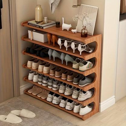 Bamboo Shoe Rack Freestanding Multi-Tier with Wood Grain Finish – Space-Saving Entryway Shoe Organizer for Home, Dorm & Apartment, Easy Assembly, Sturdy Brown Shoe Storage Shelf for Hallway & Bedroom