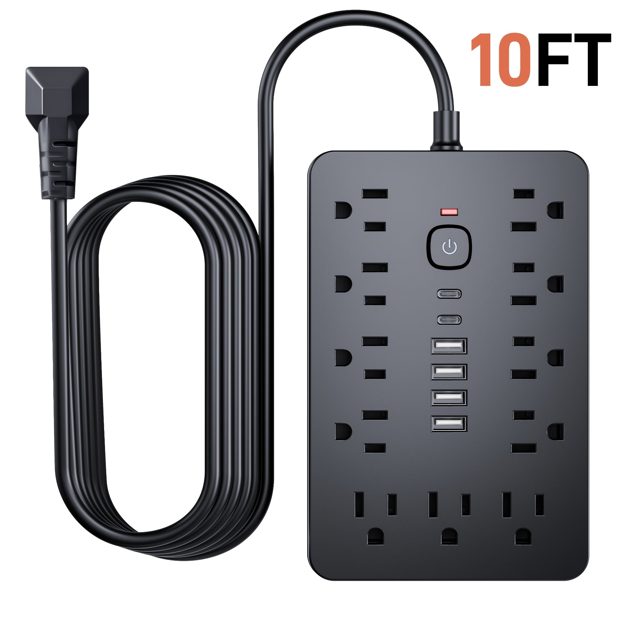 17-in-1 Power Strip Surge Protector, 11 AC Outlets & 6 USB Ports (2 USB-C), On/Off Switch, 5ft & 10ft Extension Cord – Ideal for Office, Kitchen, Dorm, Travel – Black & White