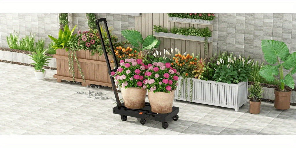 SPACEKEEPER Folding Hand Truck, 500 Lbs Heavy Duty Foldable Luggage Cart, 6 Wheels Utility Dolly Platform Cart with 2 Elastic Ropes, Portable Collapsible Dolly Cart with Extendable Base, Black Folding Cart, Travel, Moving, Shopping, Industry, Office