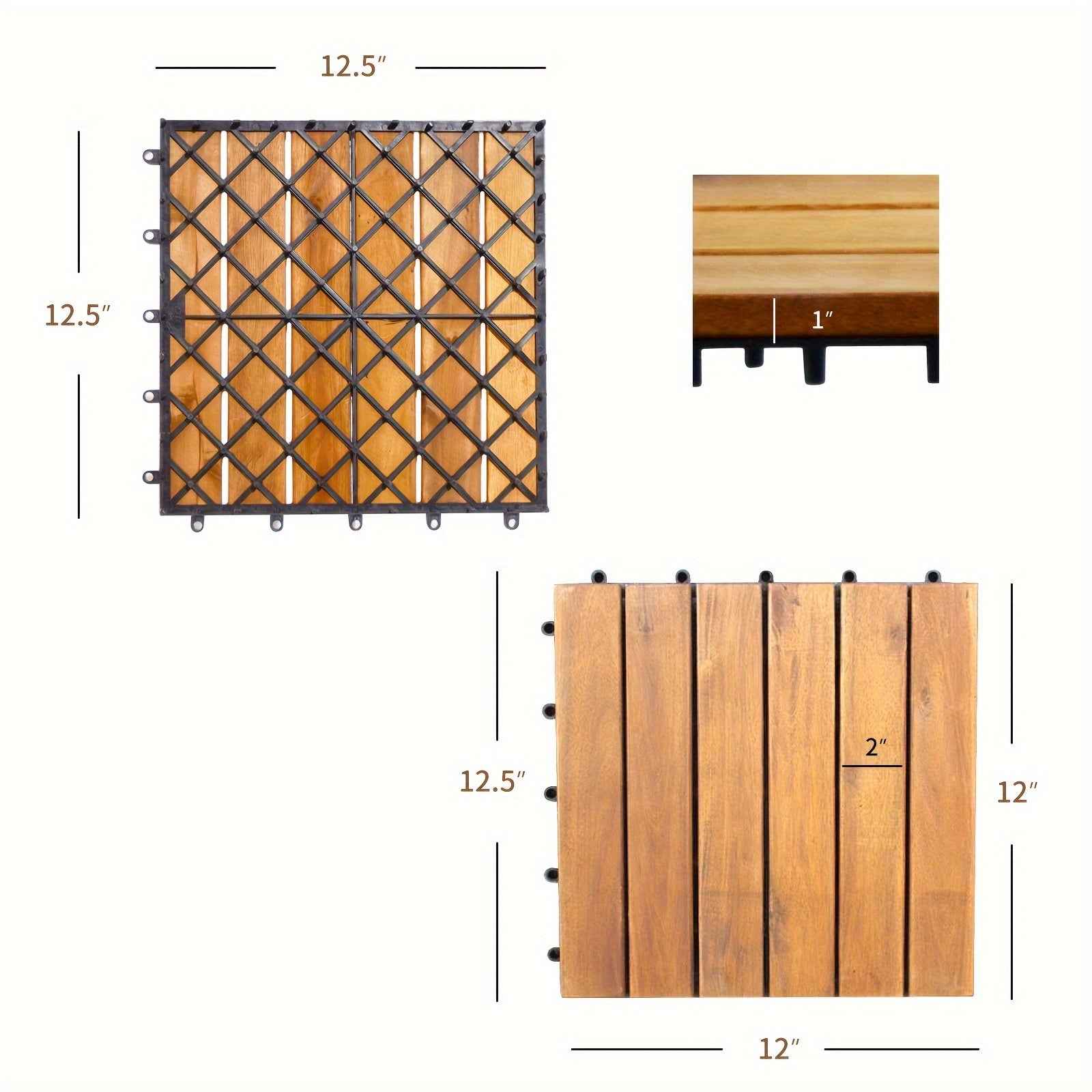 Costway 27PCS Patio Interlocking Tiles Acacia Slat Wood Garden Outdoor &Indoor