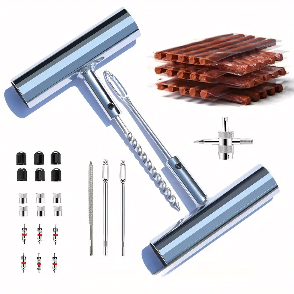 Tire Repair Tool Set Kit, Heavy duty Puncture Plug and Patch Tools Set with Reamer, Insertion Tools, Tire Plugs and Accessories for Car, Motorcycle, Truck, ATV, Tractor, RV, SUV, UTV and Trailer Flat