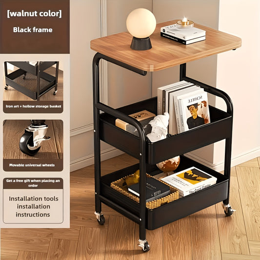 1pc Three-Layer Rolling Cart with Desktop, Metal Tools, And Storage Snack Rack, Durable Carbon Steel Frame, Ideal Storage Rack, Portable Wheels, Perfect for Home Or Office Use, Rolling Storage Cart