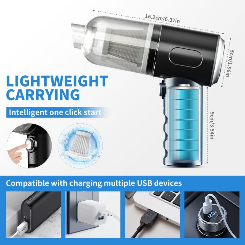 Handheld Vacuum Cleaner Portable Blow and Suction with Side Brushes Anti-Tangle Hair Design Detachable Crevice Tool Low Noise 40dB 7Kpa Suction Power Suitable for Blow & Suction for Cars Home & Office DustIncludes a Crevice Tool | Valentine's Day and New