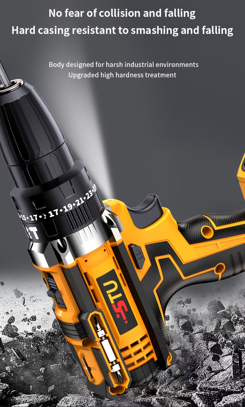 21V Cordless Drill Electric Screwdriver – Lithium Impact Drill Kit with Multifunctional Pistol Grip, Rechargeable Power Tool for Home & DIY