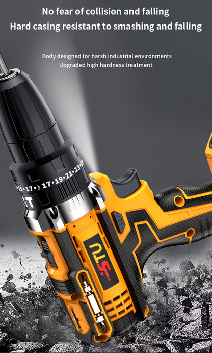 21V Cordless Drill Electric Screwdriver – Lithium Impact Drill Kit with Multifunctional Pistol Grip, Rechargeable Power Tool for Home & DIY
