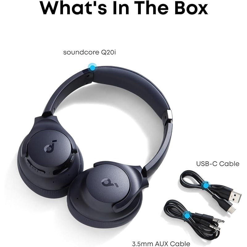 soundcore by Anker Q20i Hybrid Active Noise Cancelling Headphones, Wireless Over-Ear Bluetooth, 40H Long ANC Playtime, Hi-Res Audio, Big Bass, Customize via an App, Transparency Mode, Ideal for Travel (Renewed)