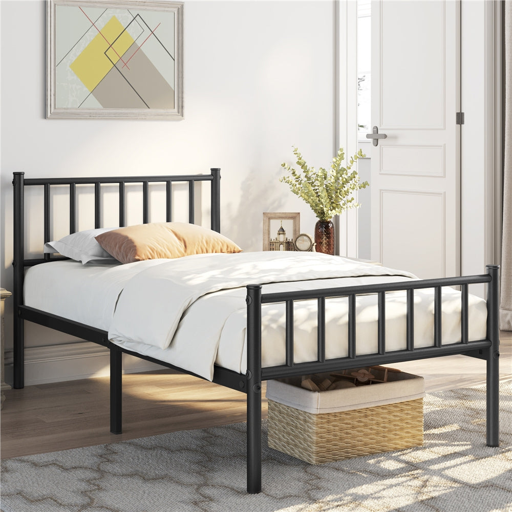 Metal Platform Bed Frame Vertical Bar Headboard Minimalist Farmhouse Metal Bed Foundation with Underbed Storage Twin Full Queen Size for Guest Room Loft Condo Apartment Bedroom Canada