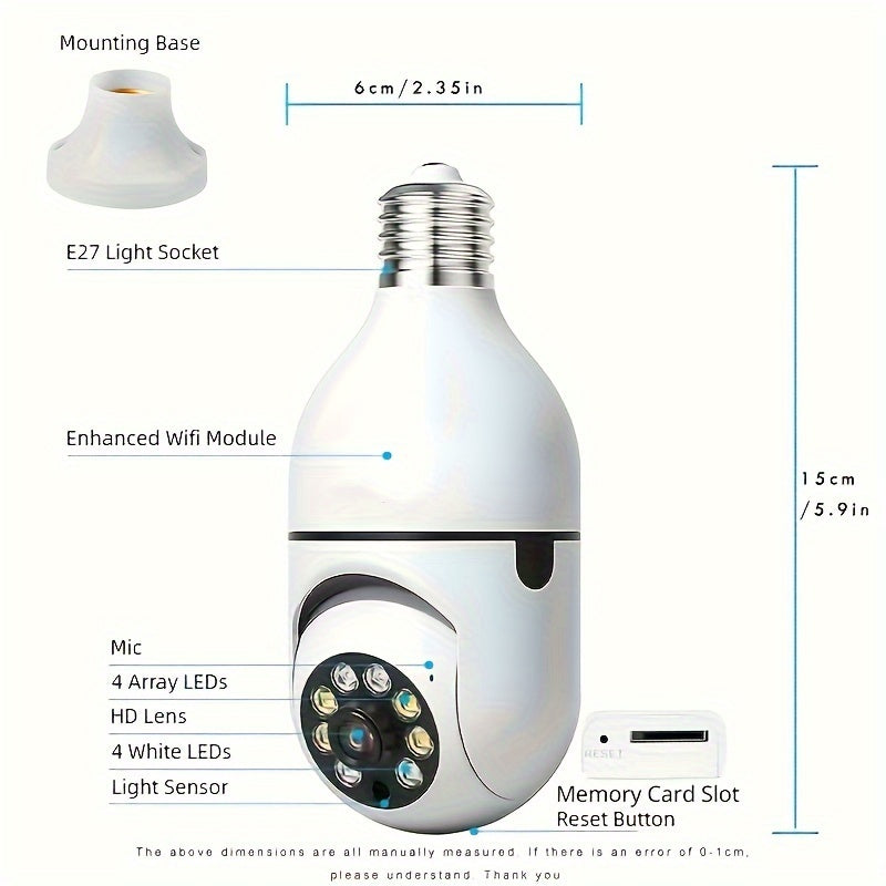 Light Bulb Security Camera 1296P 360° 2-Pack, E27 WiFi 5GHz Indoor Outdoor Surveillance Camera, Full Colour Night Vision, Motion Detection, APP Control – Wireless Home Security Cam for Canadian Homes