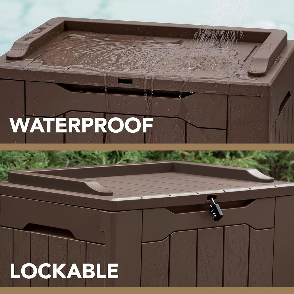 30 Gallon Lockable Outdoor Storage Box - Weatherproof Resin Deck Container with Flip-Top Lid, Brown Design for Patio, Package Delivery & Outdoor Organization, Outdoor Storage Solution Stylish Deck Container Durable Outdoor Box