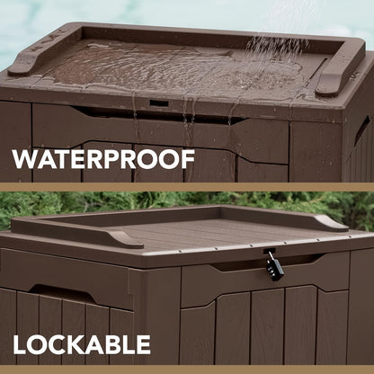 30 Gallon Lockable Outdoor Storage Box – Weatherproof Resin Deck Container, Flip-Top Lid, for Patio Garden Package Delivery Outdoor Organization (Black/Brown/Grey)