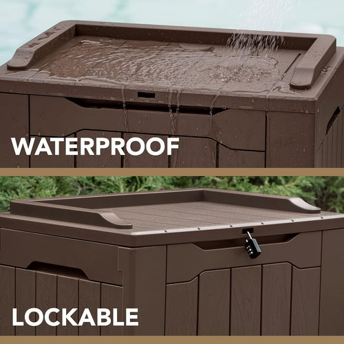 30 Gallon Lockable Outdoor Storage Box – Weatherproof Resin Deck Container, Flip-Top Lid, for Patio Garden Package Delivery Outdoor Organization (Black/Brown/Grey)