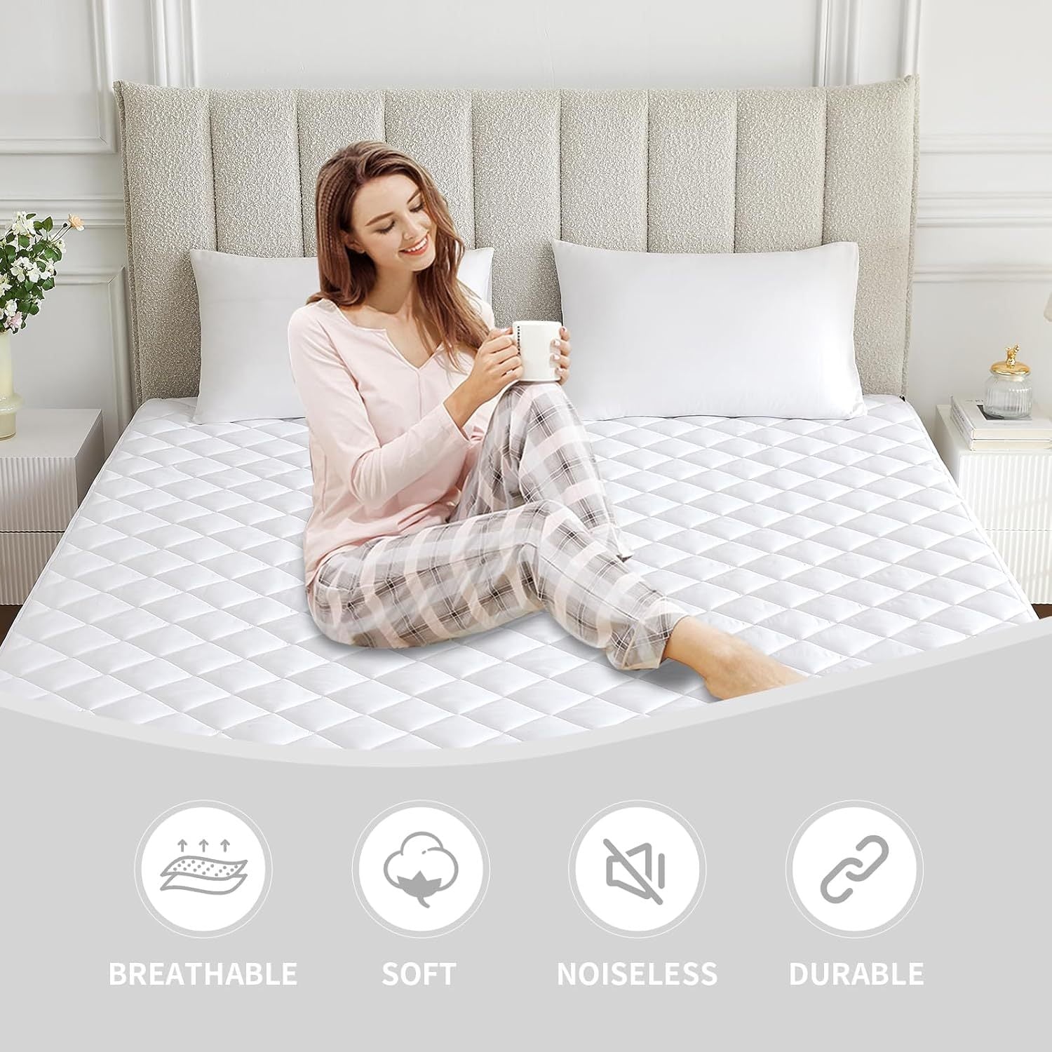 1pc Waterproof Mattress Protector - Deep-Fit Mattress Cover with Extended 18" Grip – Soft Quilted Fitted Sheet Style Sleep Layer with Liquid Shielding – Secure Stretch Fit Bedding Cover – Noiseless, Easy-Care Washable - Available in All Sizes