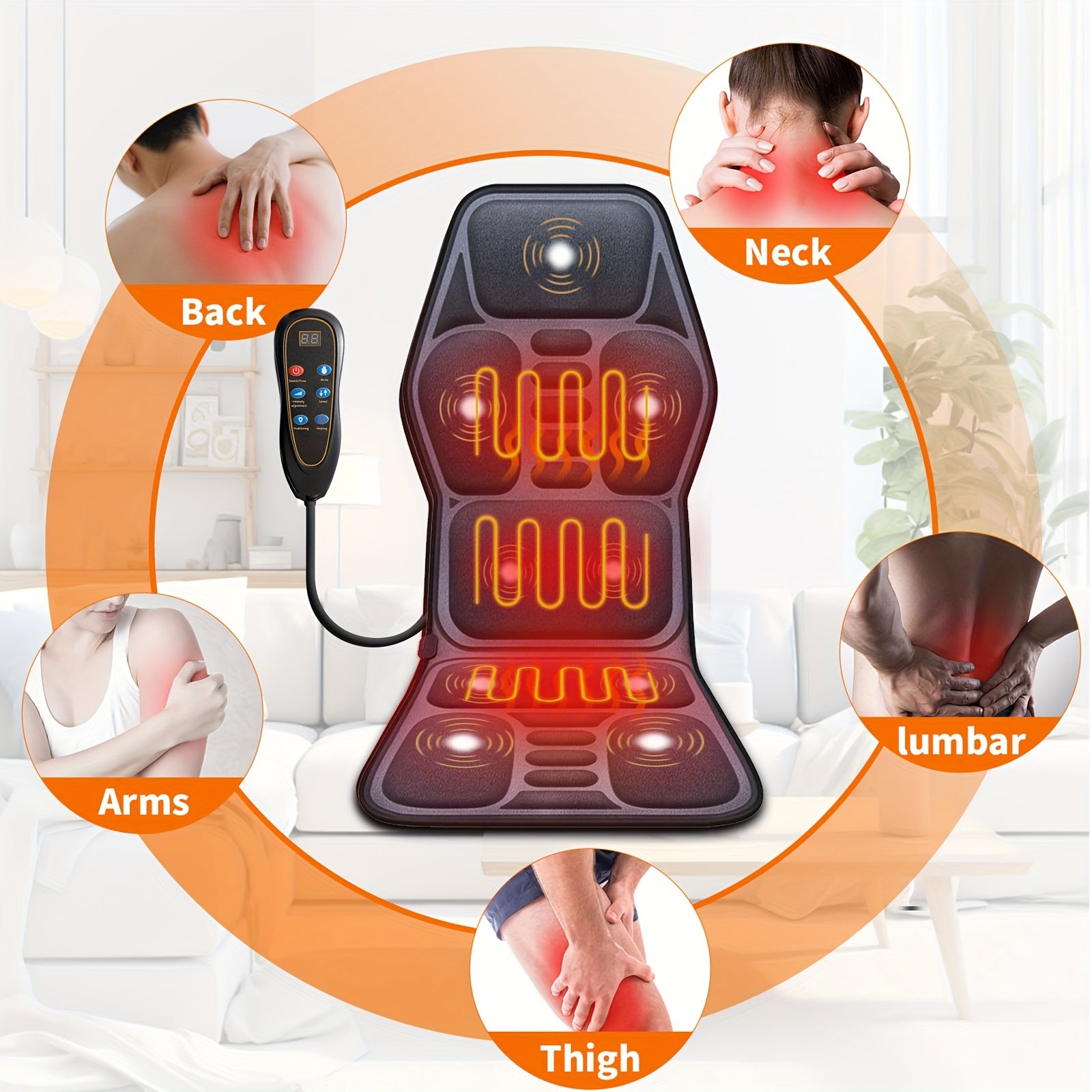 MASSTECK Massager Seat Cushion for Couch, Chair, Massager Mat with Heat, Lumbar Traction &, 9 Vibration Motors And Triple Back Heating Pad, Full Body Massager for Back Waist Hip Leg, Massage Gift for Mom/Dad/Women/Men