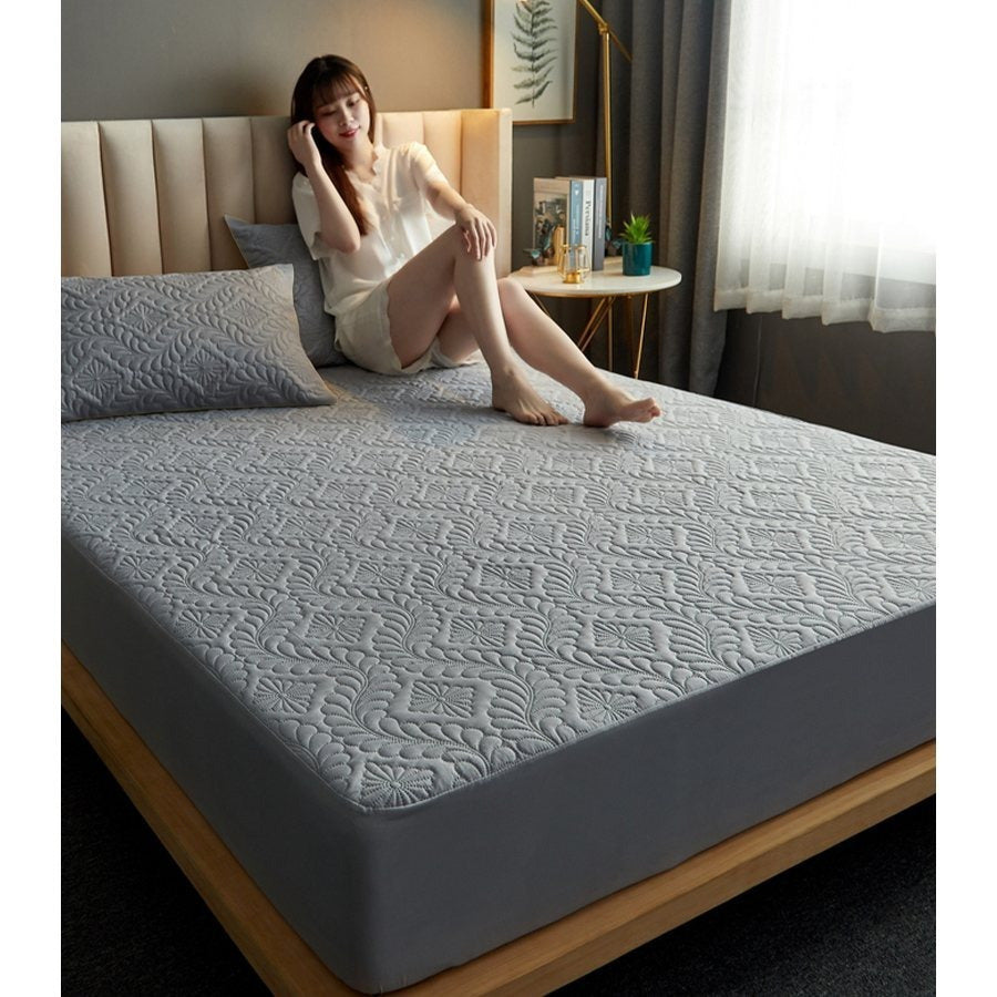 Waterproof Fitted Sheet Mattress Protector – Soft Quilted Breathable Bed Cover, Machine Washable, Fade-Resistant, Twin Full Queen King, Grey White Blue Black