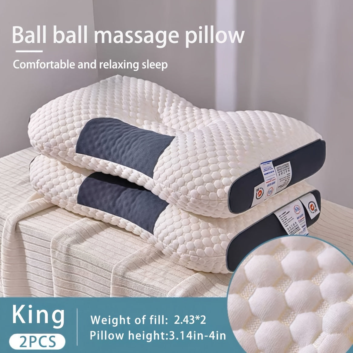 Buy 1 Get 1 Free, 2 Soft Woven Neck Massage Couple 1100G Pillows - Adjustable Ergonomic Profile, High Quality Pillow Core, Detachable Pillowcase for Sleeping Comfort