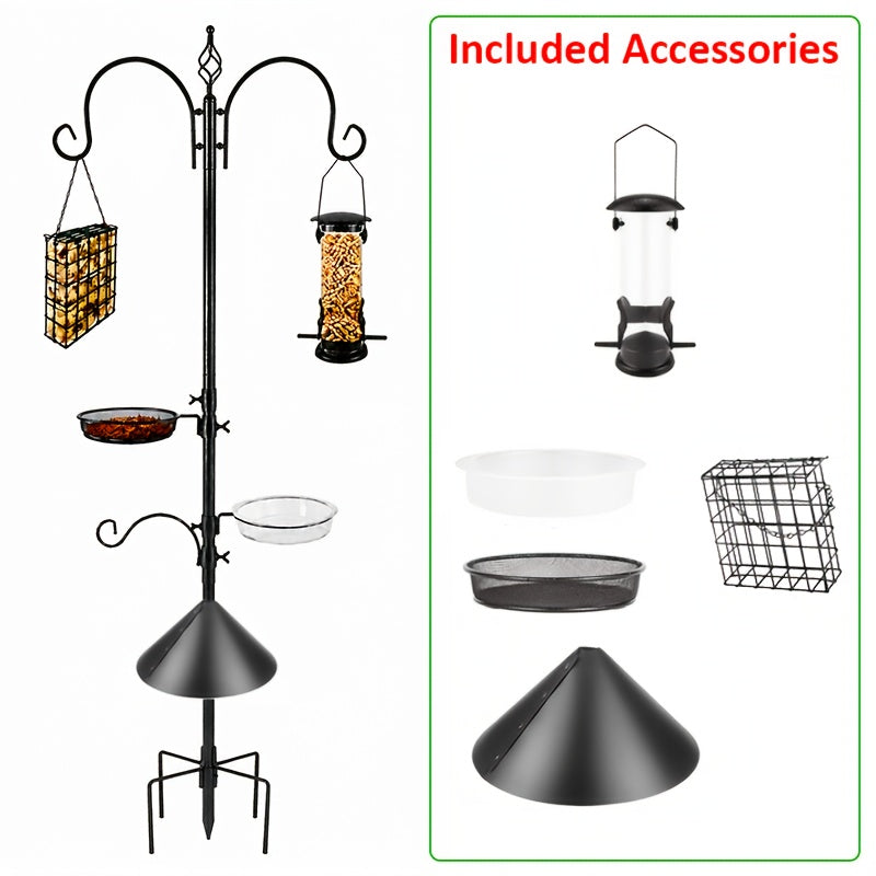 Bird Feeder Pole Set Squirrel Proof 91"/94" Heavy Duty Shepherd Hook with Squirrel Baffle, Metal Tray, Bird Feeder Cage & Bird Bath Dish – Outdoor Wild Bird Feeding Station for Garden Canada