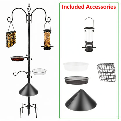 Bird Feeder Pole Set Squirrel Proof 91"/94" Heavy Duty Shepherd Hook with Squirrel Baffle, Metal Tray, Bird Feeder Cage & Bird Bath Dish – Outdoor Wild Bird Feeding Station for Garden Canada