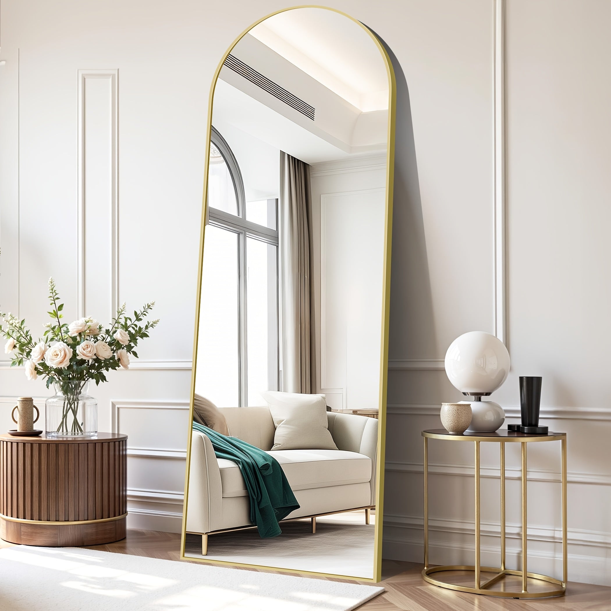 Full-Length Mirror, 71"x26" Arched Floor Mirror with Stand, Freestanding or Wall-Mounted Full Body Mirror, Bedroom Mirror, Suitable for Entryway, Living Room