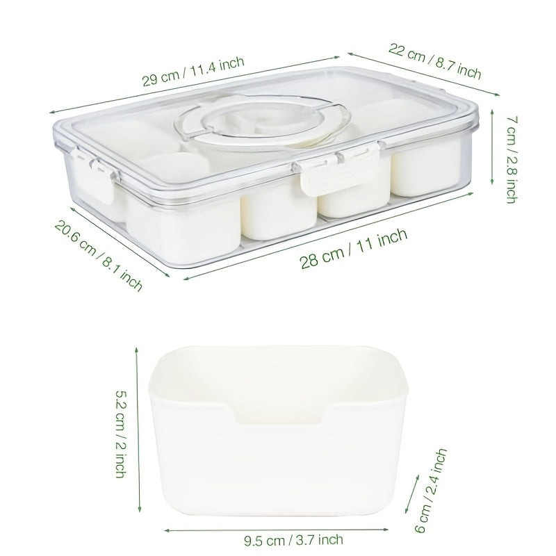 1/2 Pack 8-Compartment Snackle Box with Lid & Handle, Clear Divided Serving Tray and Portable Snack Container for Fruit, Veggies, Cheese,, & Charcuterie, Ideal for Travel, Picnic, Camping & Parties