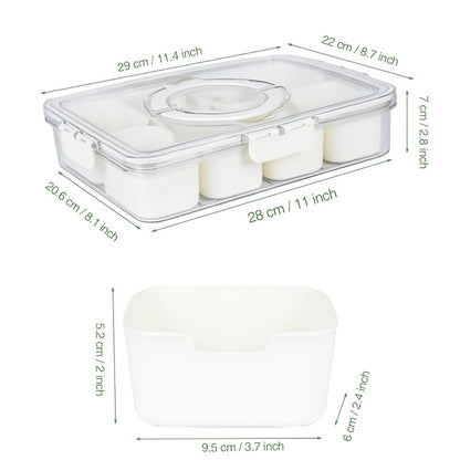 Snackle Box 8-Compartment Clear Divided Snack Container – 2 Pack with Lid & Handle, Portable Serving Tray for Fruit Veggies Cheese & Charcuterie, Travel Picnic Camping & Party – Blue
