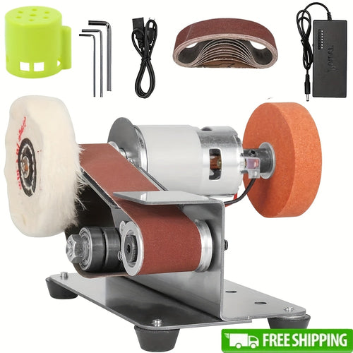 Mini Belt Sander Electric 7-Speed Variable Speed Bench Grinder Sharpener Polisher 110V with 10 Sanding Belts for Knife Making Wood Metal Handcraft DIY