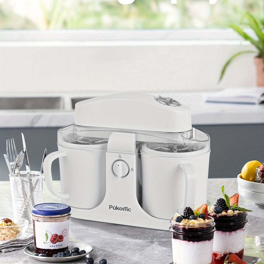 Homemade Delicious Ice Cream, Frozen Yogurt, And Fruit Smoothies, Easy to Make. 33.81oz Dual-cup Design, Detachable for Convenient Operation And Easy Cleaning, The Perfect Christmas Gift Choice!