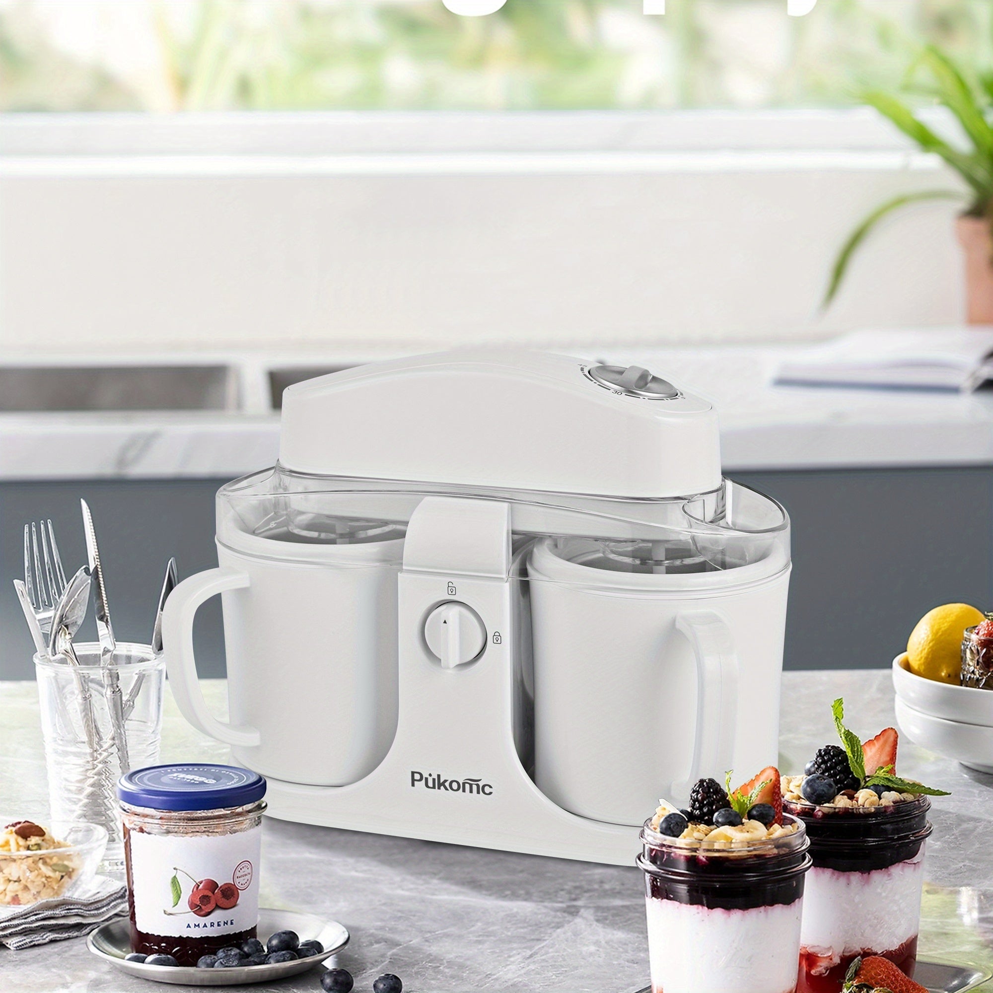 Homemade Delicious Ice Cream, Frozen Yogurt, And Fruit Smoothies, Easy to Make. 33.81oz Dual-cup Design, Detachable for Convenient Operation And Easy Cleaning, The Perfect Christmas Gift Choice!