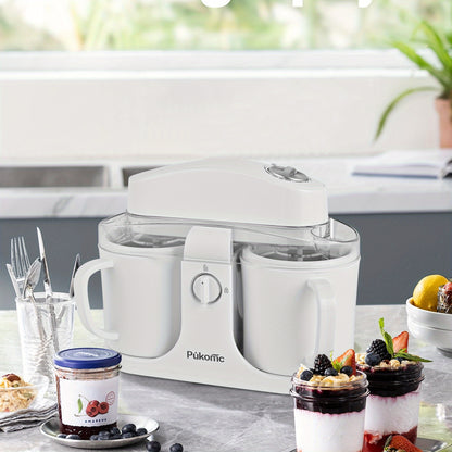 Dual-Cup Ice Cream & Frozen Yogurt Maker Machine – 33.81oz Detachable Design for Homemade Ice Cream, Frozen Yogurt & Fruit Smoothies, Easy to Use & Clean, Perfect Christmas Gift for Families