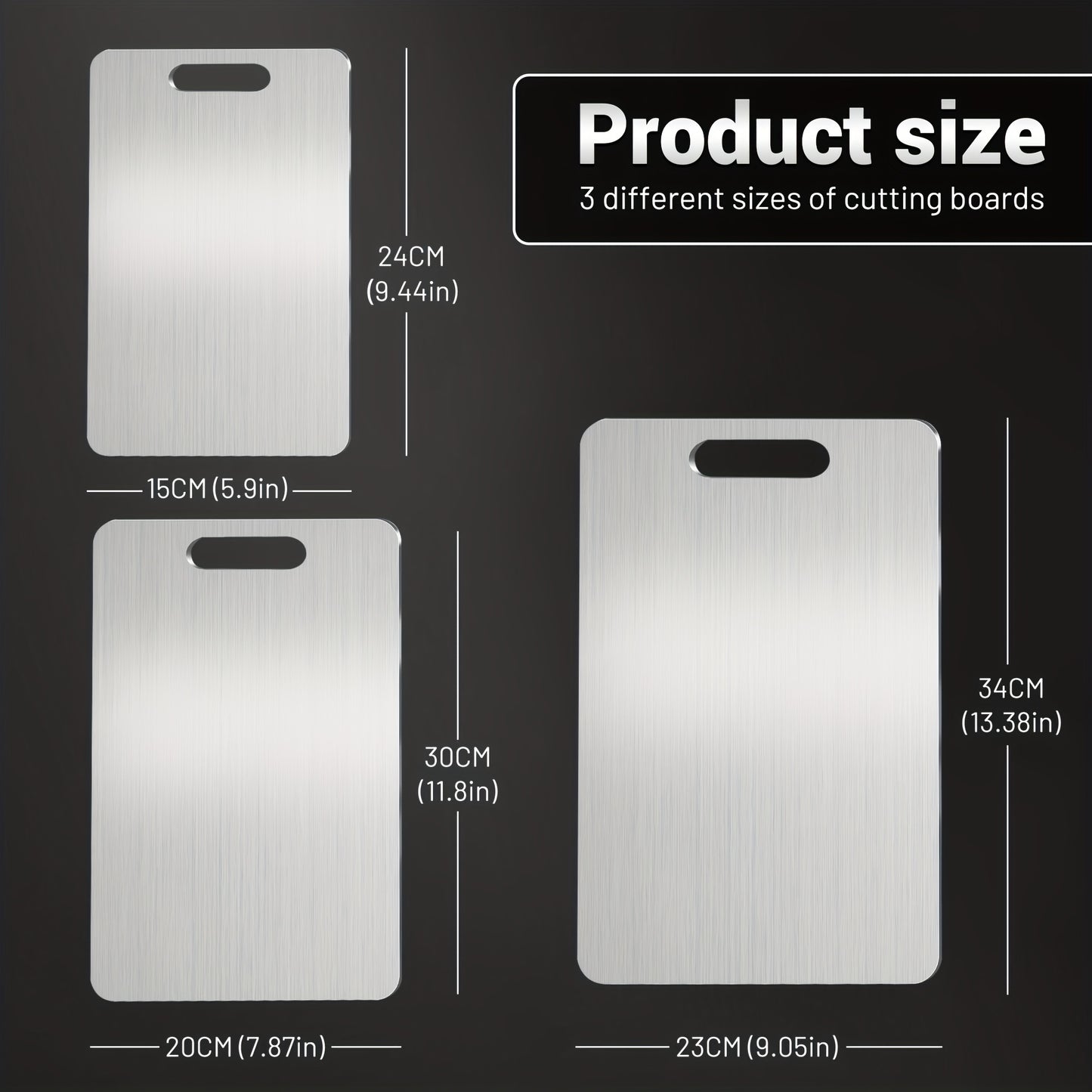 Titanium Steel Cutting Board Set 3/4pcs - Dual-Sided Food-Grade Stainless Steel Kitchen Chopping Board for Meat Vegetables Fruit