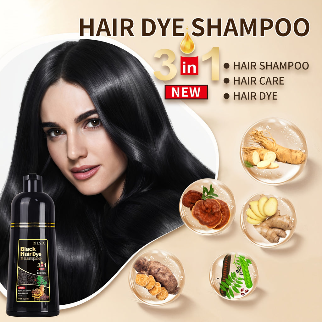RILSIC 3-in-1 Herbal Hair Dye Colour Shampoo – Instant Natural Hair Colouring in Minutes for Women & Men | 16.91oz Halloween & Everyday Gift