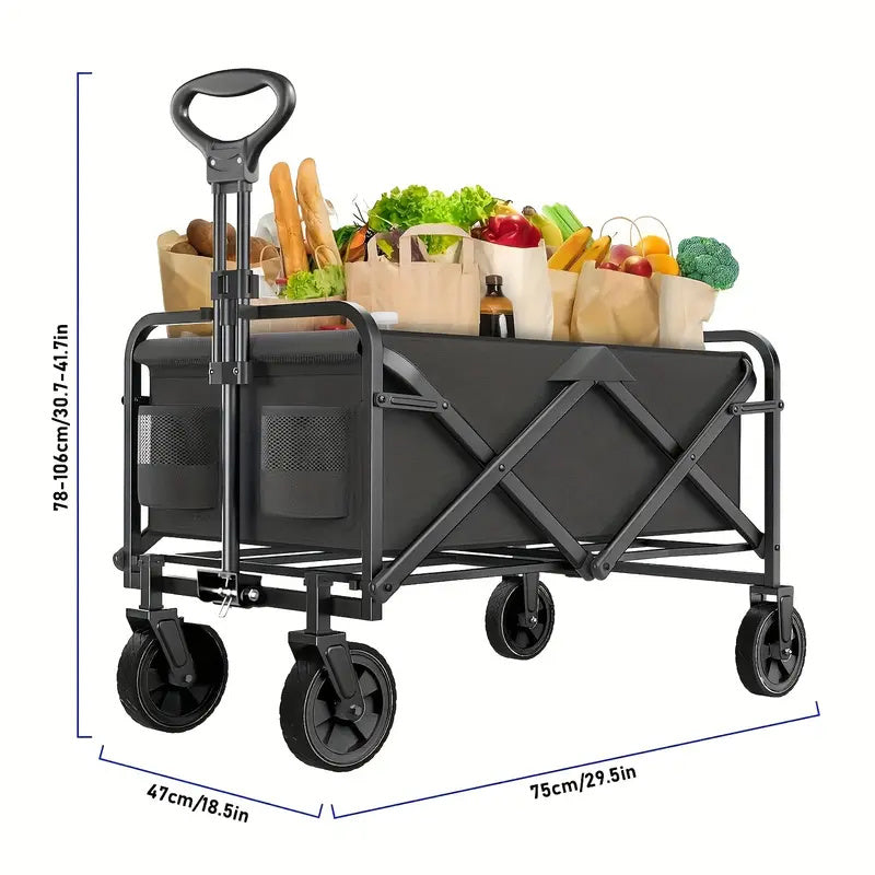 Multifunctional Folding Shopping Cart, Trolley, Height Adjustable & 360° Anti-skid Wheels - Heavy Duty Utility Vehicle For Sports, Shopping And Camping