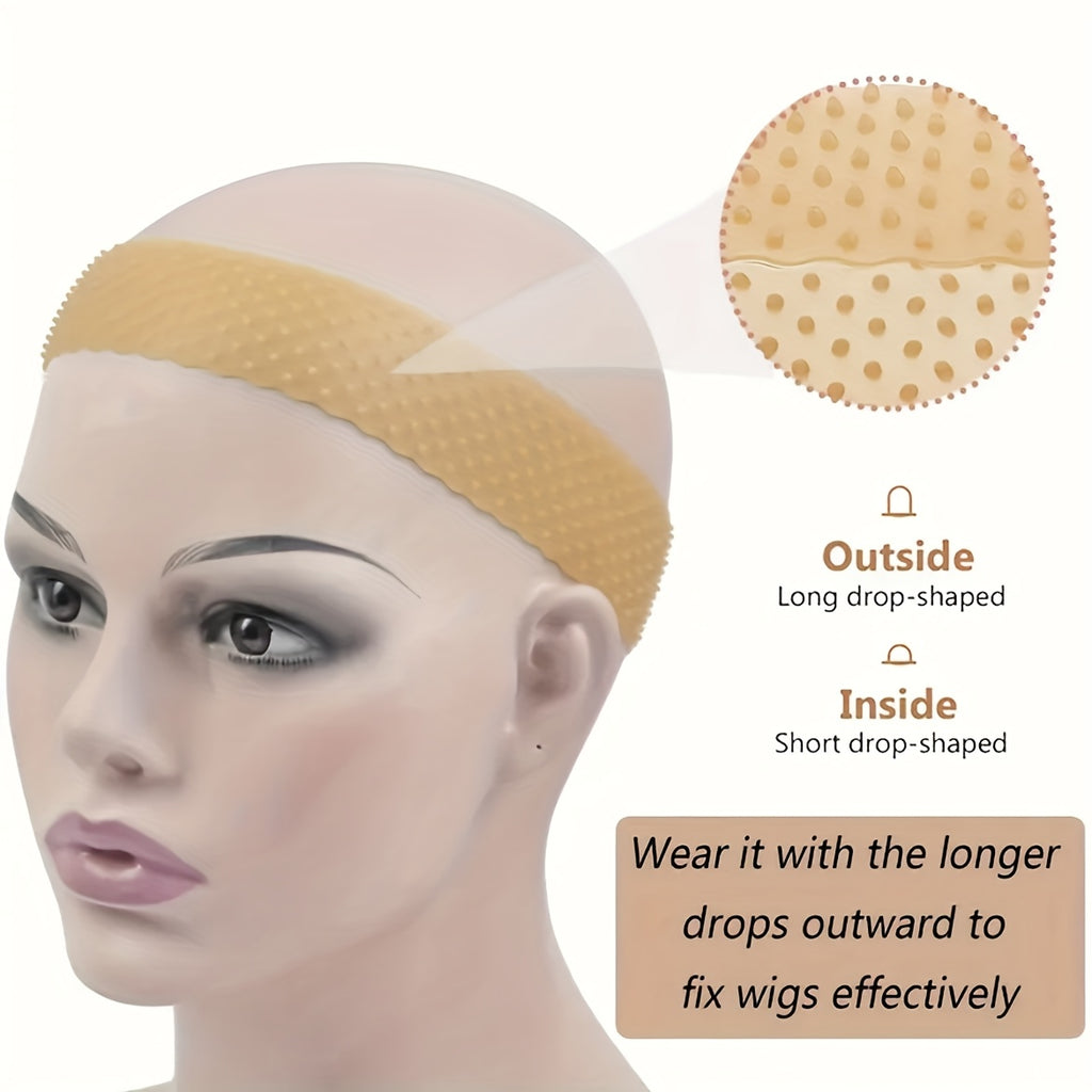 Silicone Anti-Slip Band + HD Wig Cap Set of 6, Silicone Wig Bands for Fixing Lace Wig, Ladies Wig Additions, Adjustable Ladies Wig Fixing Headband 2pcs Silicone Wig Bands And 4pcs HD Wig Cap