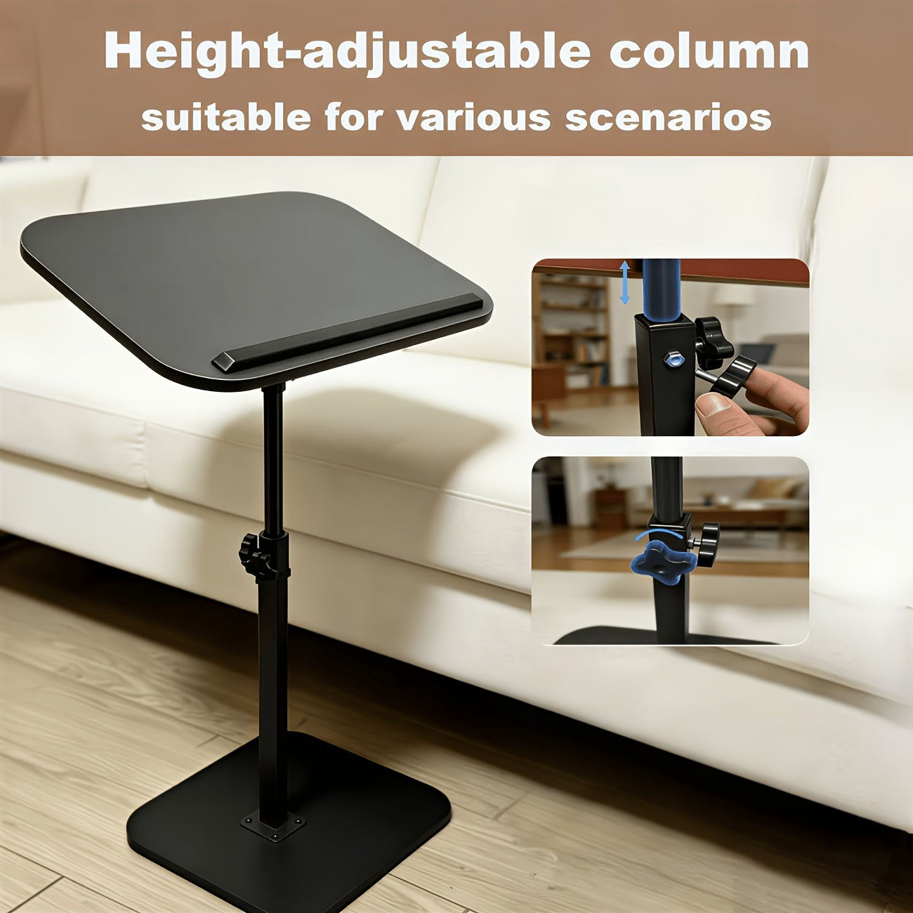 C-Shaped Side Table Adjustable Height, Metal Frame Wooden Top Sofa End Table, Mobile Laptop Desk for Living Room Bedroom Bedside, Multi-Functional Coffee Table Tray for Home Office RV – Modern Lift Table