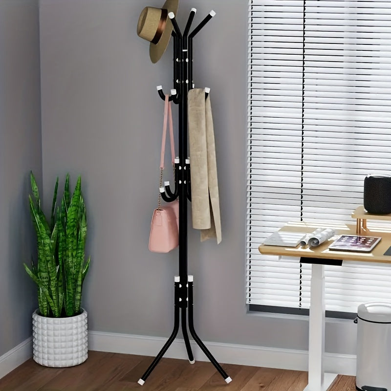 Freestanding Coat Rack with 9 Hooks – Adjustable Height Metal & Plastic Garment Organizer, Minimalist Design for Entryway Hallway Bedroom Office Bathroom, Easy Assembly (Black/White)