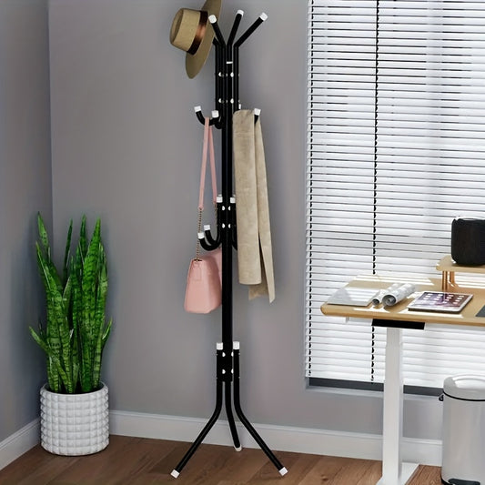 Black Freestanding Coat Rack with 9 Hooks – Adjustable Metal & Plastic Garment Organizer for Office, Dressing Room, Bedroom, Classroom, Living Room, Bathroom, Hallway – Easy Assembly, Entryway Organizer | Minimalist Design | Durable Construction, Clothes