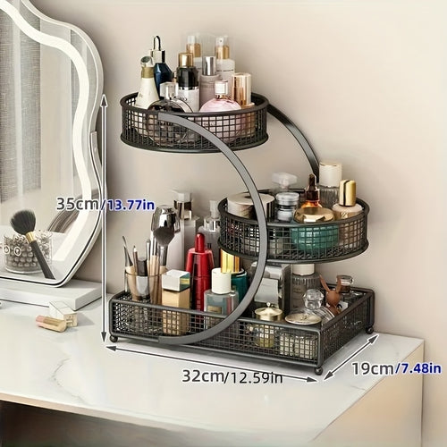 3-Tier Rotating Makeup Organizer for Bathroom & Vanity - No-Assembly Spinning Cosmetic Storage Rack for Skincare, Nail Polish, Lipstick & Perfume - Space-Saving Countertop Shelf