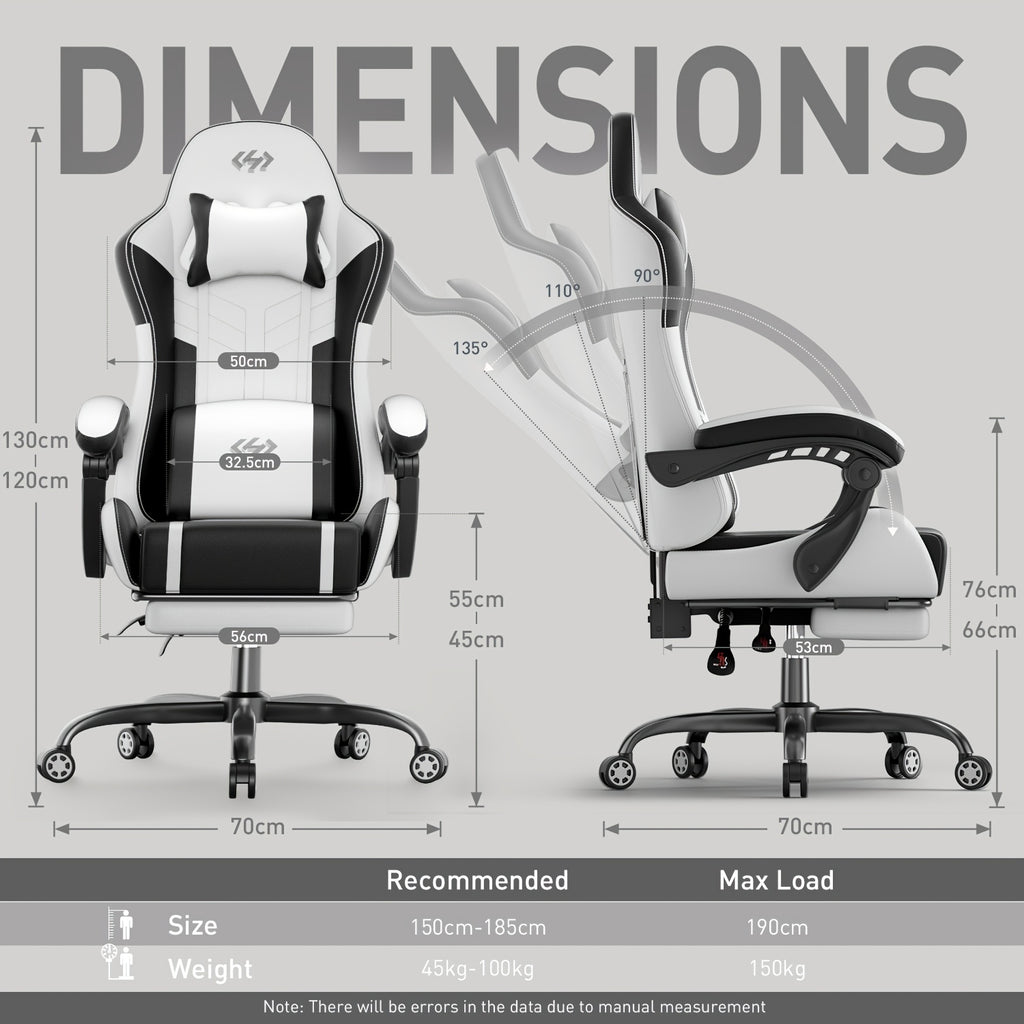 Ergonomic Gaming Chair with Lumbar Massage & Adjustable Headrest, The Most Beloved Christmas Gift for Gamers, High-Back PU Leather Computer Seat with Retractable Footrest and 360° Swivel Base for Home Office, Gaming