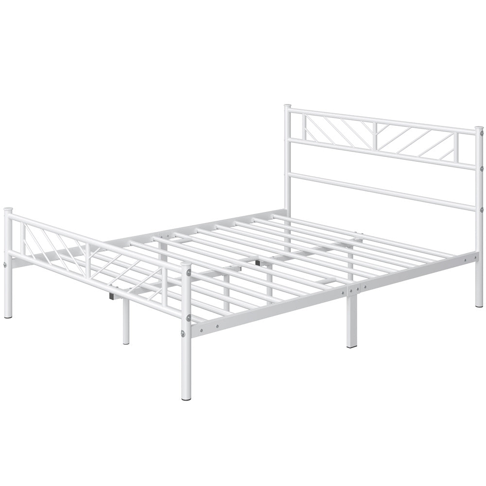 ALDEN DESIGN Bed Frame, Metal Platform Bed Frame, Minimalist Metal Platform Bed with Arrow Design Headboard and Footboard, metal bed foundation, Underbed Storage for Luggage, Shoes, Bags, No Box Spring Needed, White/Black, Twin/Full/Queen Size