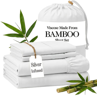 Silver Infused Bamboo Sheet Set 3/4pcs – Ultra-Soft Cooling Bed Sheets with 17" Deep Pockets, Antibacterial Wrinkle-Free Viscose Bedding for Hot Sleepers, Fitted Sheet, Flat Sheet & Pillowcases, Twin Full Queen King, 7 Colours