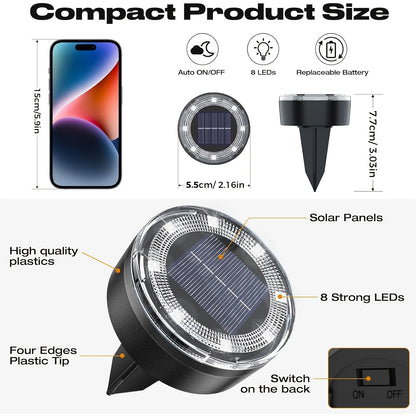 IP44 Solar In-Ground Lights 8 LED – Regular & Mini Versions, Auto On/Off, 4-20 Pack for Garden, Pathway, Driveway, Stairs, Deck & Swimming Pool | ShopVora CA