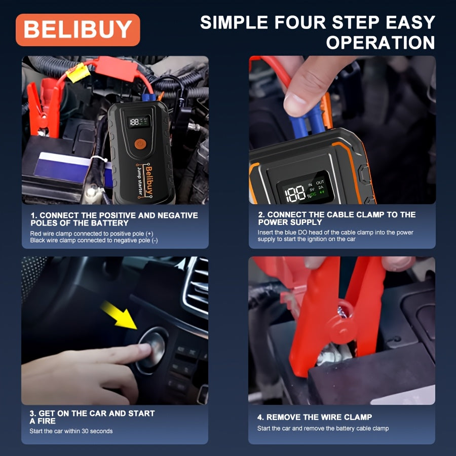 High-Power Car Starter | Advanced Portable Emergency Car Starter-Powerful 6000Mah Rechargeable Battery, USB Charging, Suitable for Vehicles Under 36V, Upgraded Version, Reliable Emergency Power