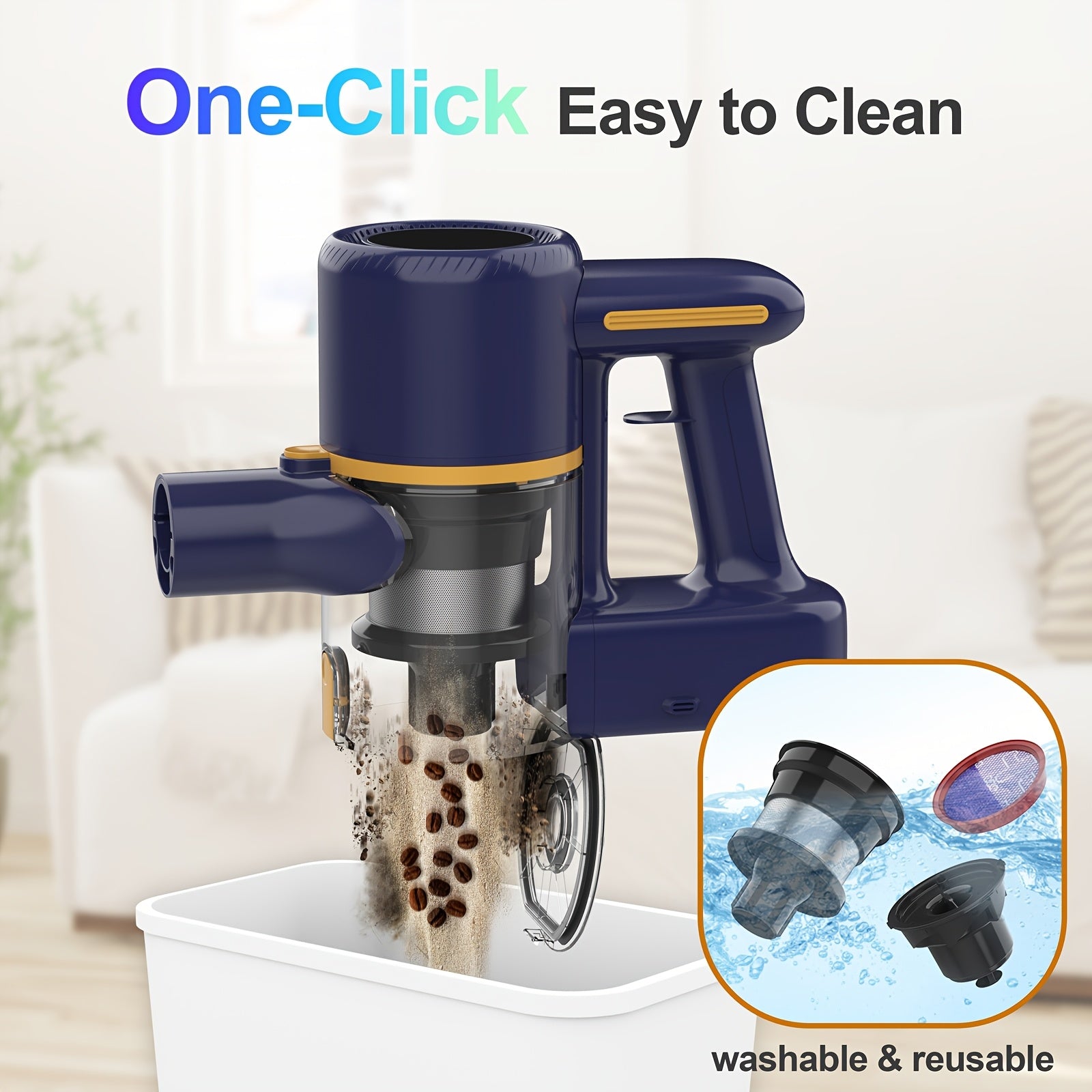 POWEART N7 Cordless Vacuum Cleaner for home, Powerful LED Floor Brush Vacuum Cleaner, 6-in-1 Multifunction Lightweight Quiet Rechargeable Vacuum Cleaner for Home Pet Hair