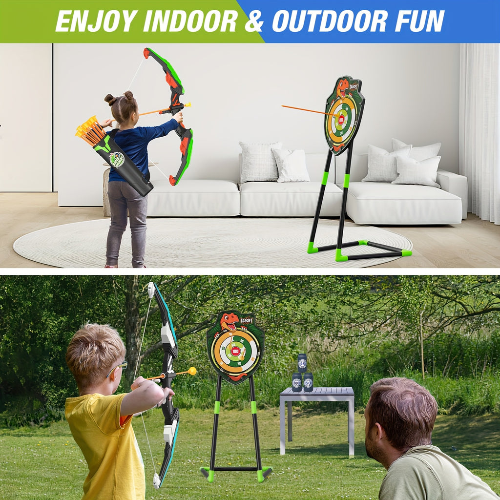 HYES 2 Set of Bow And Arrow Featuring a 29" Large Dart Board, Illuminated Archery Kit with 24 Suction Cup Arrows, Suitable for Indoor And Outdoor Play, Perfect Gifts for Boys And Girls Aged 3 to 12