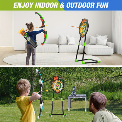 Bow and Arrow Archery Toy Set for Kids – 2 Bows, 24 Suction Cup Arrows & 29" Illuminated Dart Board, Indoor Outdoor Gift for Boys & Girls Ages 3-12