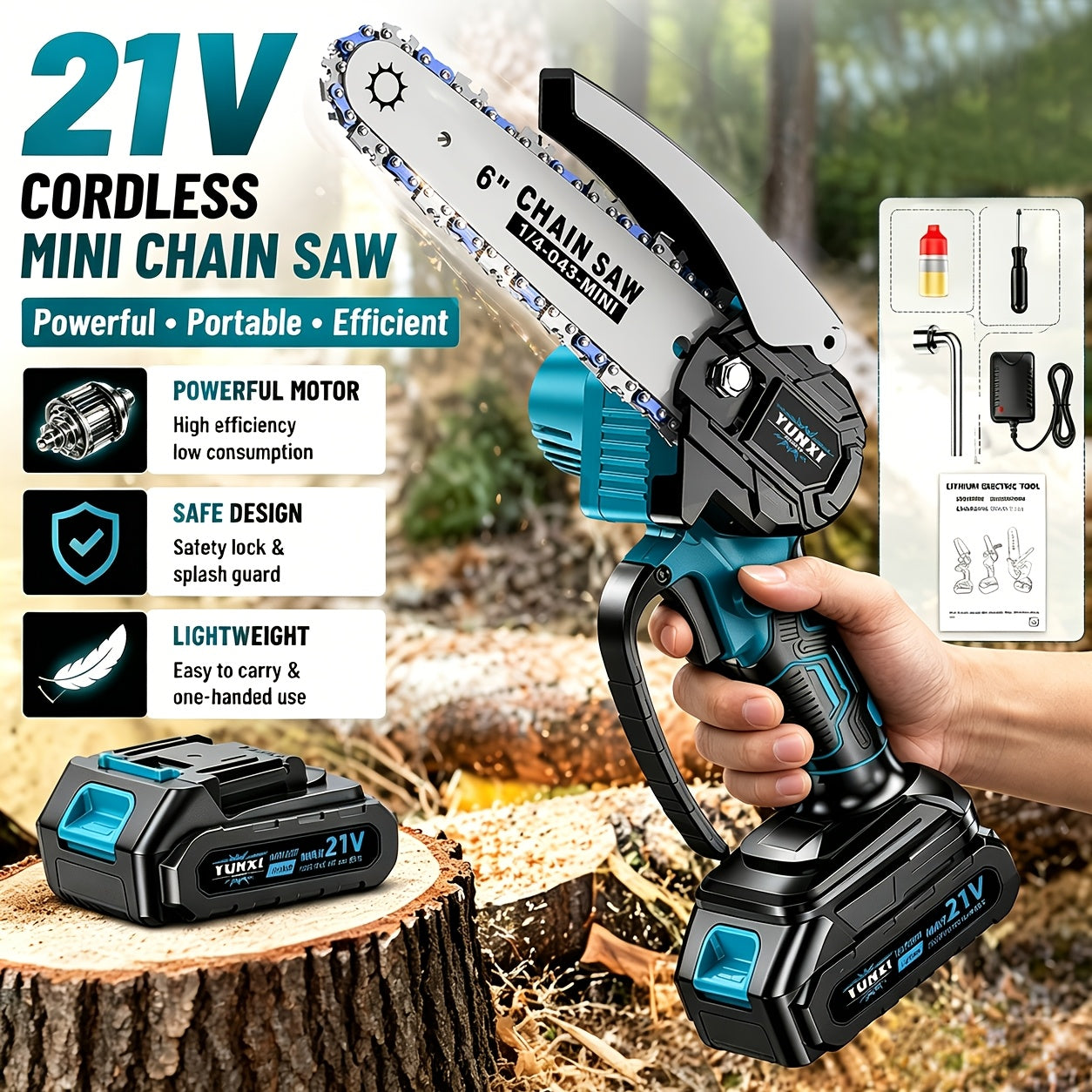 6-inch  Chainsaw Wireless, Handheld Electric Chainsaw, Equipped with Battery Charger, Automatic Chain Tensioning And Automatic Fuel Dispenser for Branches, Yards, Homes, And Gardens, Ideal Gift for Men, Husbands, Fathers, And Trimming Saws