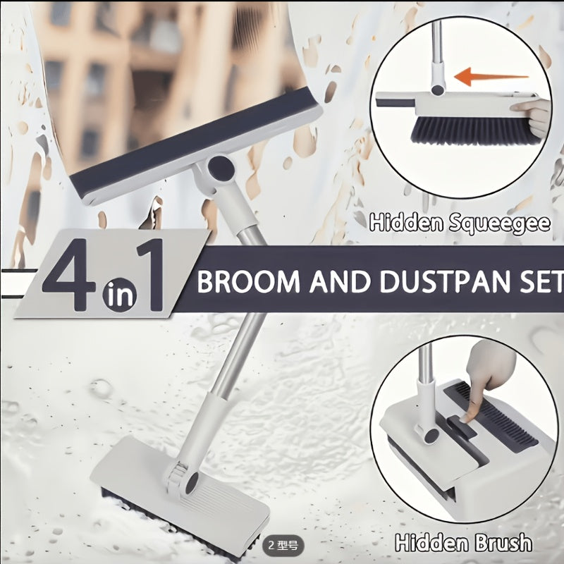 Broom and Dustpan set,4 In1 Broom Floor Brush And Dustpan, Thickened Sweeping Broom, Scrub Brush And Dustpan With Long Handle, Non-stick Hair Floor Cleaning Tool, For Home Office School Dorm, Cleaning Supplies, Household Cleaning Gadgets